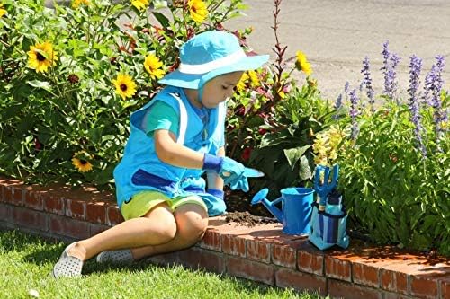 Light Blue S/M Vest and Hat Fits Youth Size 4-7; 1 Blue Cargo Vest for Kids with Reflective Safety Straps & 1 Floppy Bucket Sun Hat with Chin Strap. Color: Light Blue Fits 4-7