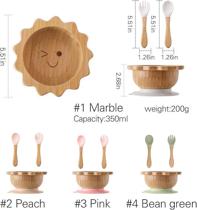 let's make Bamboo Suction Bowl for Baby Kid Toddler Bowl Spoon Fork Set with Removable Silicone Suction All-Natural Baby Feeding Set for Baby-Led Weaning Fits Feeding High Chair Table