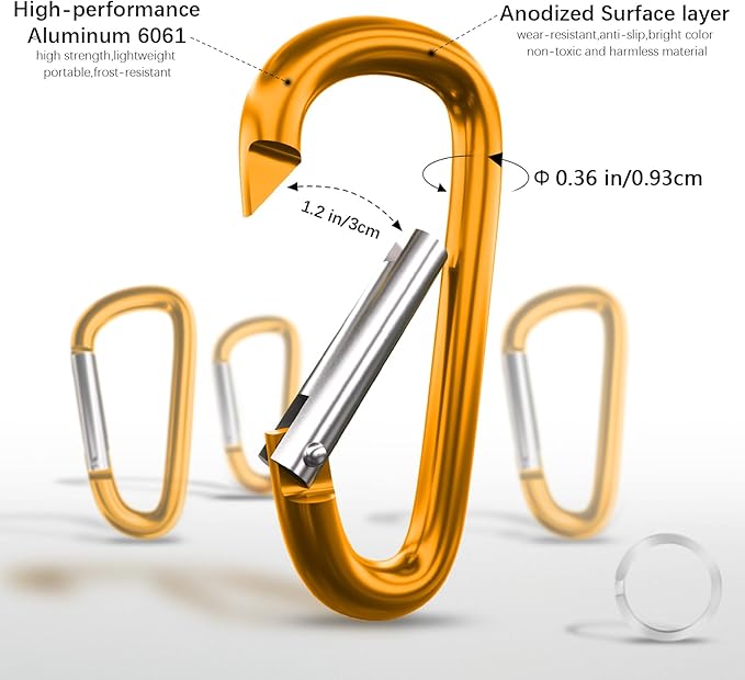 sprookber 4" & 5" Extra Large Aluminum Carabiner D Ring, Caribeener Clips, Spring Snap Hook for Keychain Clip, Set of 4-CubbioBaby