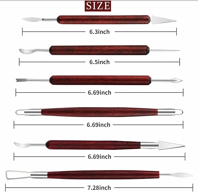 LINPHCEY 6PCS Clay Sculpting Tools Kit - Easy to Use Double-Ended Polymer & Pottery Carving Set with Comfortable Wood Grip - Ideal Tools for Clay Sculpey & Modeling Clay Ideal for Kids and Adults