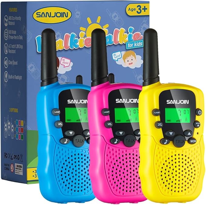 Walkie Talkies for Kids Toys for Boys Girls 4-6, 3 Miles Range Walkie Talkie to Camping, Outdoor 4 Year Old Girl Birthday Gifts for 3 4 5 6 7 Year Old Boy Girl Gifts Age 6-8 (Blue&Pink&Yellow, 3 Pack)