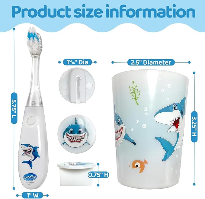 Lily's Home Kids Flashing Timer Toothbrush kids with Soft Bristles, Rising Cup & Cover - Fun 2-Min Light-Up Brushing for Children - Toddler Toothbrush Soft Toothbrush Kit (shark and Unicorn)- set of 2