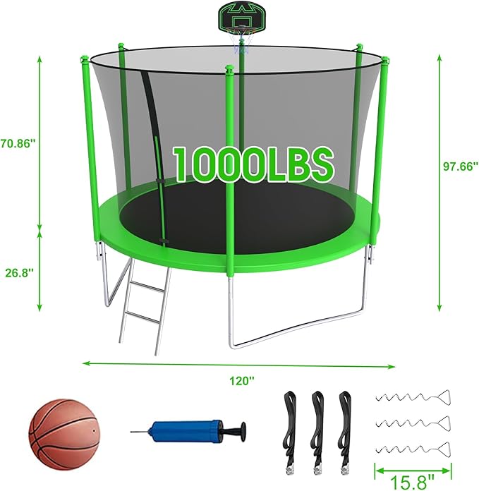 SKYUP Tranpoline 1500LBS 16 15 14 12 10 8 FT Tranpoline for 7-10 Kids and Adults, Windproof Outdoor Tranpoline with Enclosure Net, Basketball Hoop, Easy to Install & Last Long - ASTM Approved-CubbioBaby