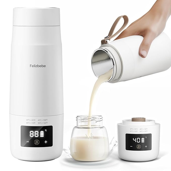 Portable Bottle Warmer for Travel, Detachable Baby Bottle Warmer Portable for Breastmilk Formula, Fast Heating & Long time Temp Keep, Rechargeable, Healthy for Baby on Journey, Car, Airplane-CubbioBaby