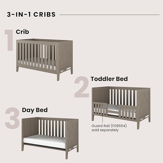 Child Craft Kieran 3 in 1 Convertible Crib, Baby Crib Converts to Day Bed, Toddler Bed, 3 Adjustable Mattress Positions, Non-Toxic, Baby Safe Finish (Crescent Gray)-CubbioBaby