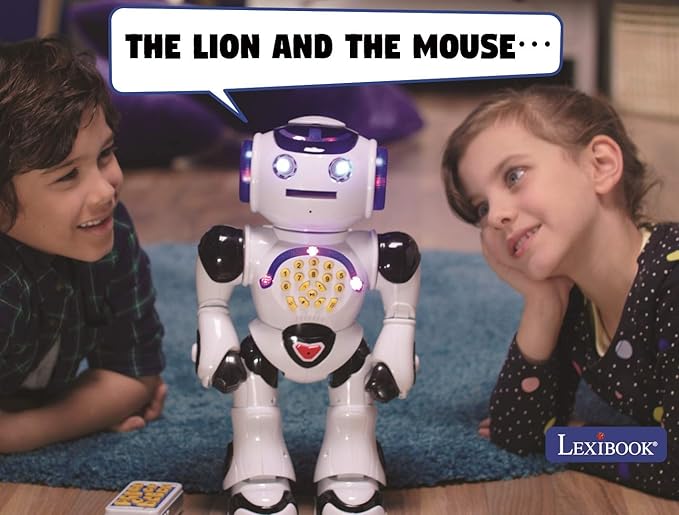 Lexibook Powerman - Remote Control Walking Talking Toy Robot, Dances, Sings, Reads Stories, Math Quiz, Shooting Discs, and Voice Mimicking, for kids 4+ - ROB50EN