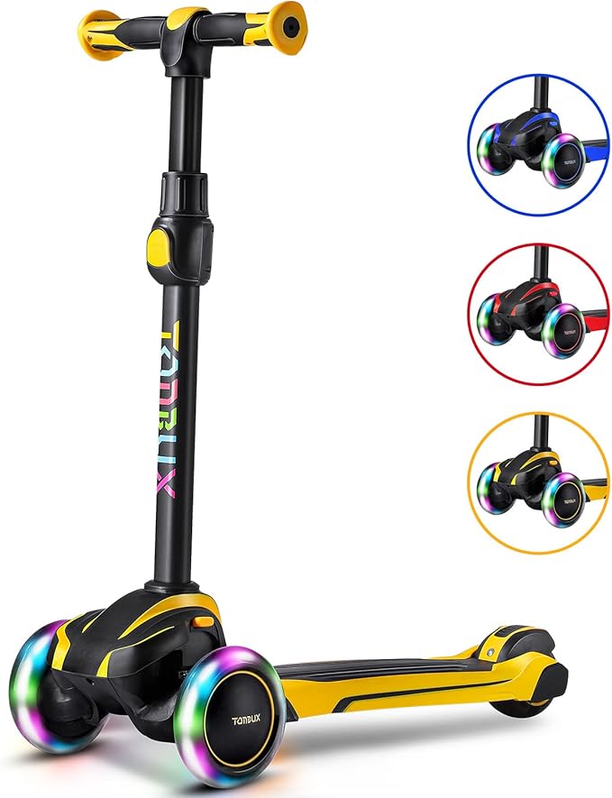 TONBUX Kids Scooter for Age 3-12, Toddler Scooter with 4 Adjustable Heights, Light Up 3-Wheels Scooter, Shock Absorption Design, Lean to Steer, Balance Training Scooter for Kids-CubbioBaby