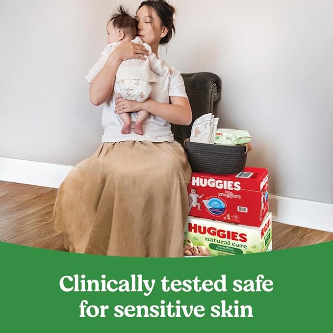 Huggies Natural Care Sensitive Baby Wipes, Unscented, Hypoallergenic, 99% Purified Water, 15 Flip-Top Packs (960 Wipes Total)-CubbioBaby
