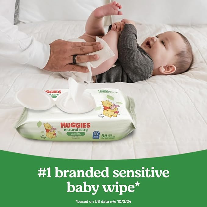 Huggies Natural Care Sensitive Baby Wipes, Unscented, Hypoallergenic, 99% Purified Water, 15 Flip-Top Packs (960 Wipes Total)-CubbioBaby