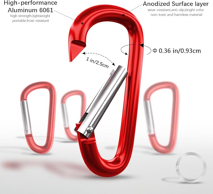 sprookber 4" & 5" Extra Large Aluminum Carabiner D Ring, Caribeener Clips, Spring Snap Hook for Keychain Clip, Set of 4-CubbioBaby