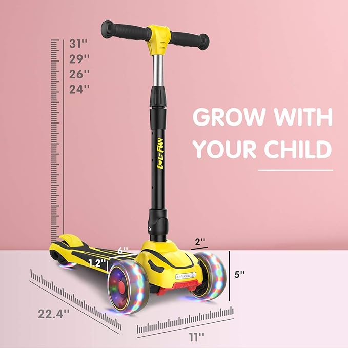 LOL-FUN Toddler Scooter for Kids Ages 3-12 Years Old Boy Girl with 3 Wheel LED Lights, Extra-Wide Childrens Foldable Kick Scooter Kids Ages 3-5 with 4 Adjustable Height and Lean-to-Steer-CubbioBaby