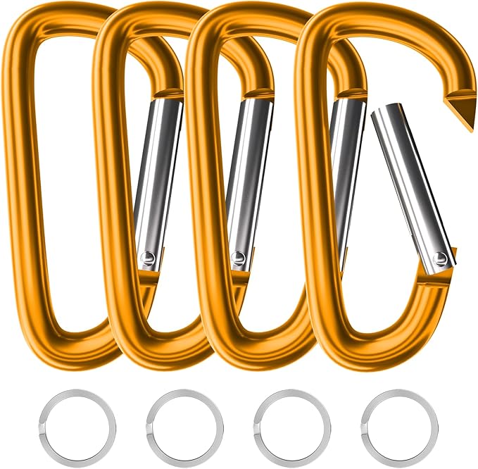 sprookber 4" & 5" Extra Large Aluminum Carabiner D Ring, Caribeener Clips, Spring Snap Hook for Keychain Clip, Set of 4-CubbioBaby