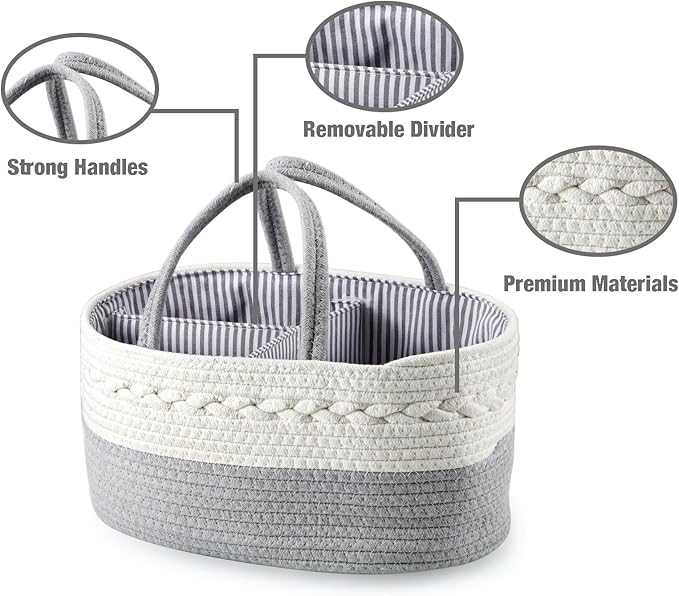 PandaEar Baby Diaper Caddy Organizer for Boys Girls, Portable Baby Diaper Basket, Travel Cotton Rope Diaper Caddy Change Organizer for Baby Shower Gifts Newborn Infants-CubbioBaby