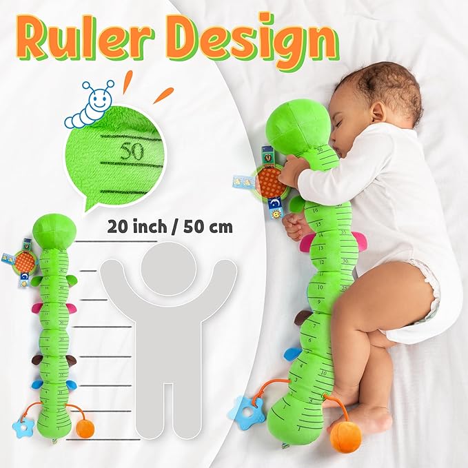 LIGHTDESIRE Baby Toys Musical Caterpillar,Infant Toys Stuffed Animals with Ruler Design,Mirror,Pull String&Ring Bell,Baby Teething Toys for Tummy Time Toys Newborn Gift 3 6 12 Months(Green,Leafy Limb)-CubbioBaby