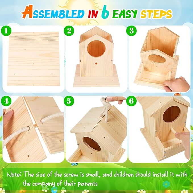 Liliful Wooden Birdhouse Kit DIY Bird House with Paint and Paintbrushes Art and Crafts Painting Kits for Boys Girls Adults Build Paint Classroom Birthday Indoor Outdoor Craft