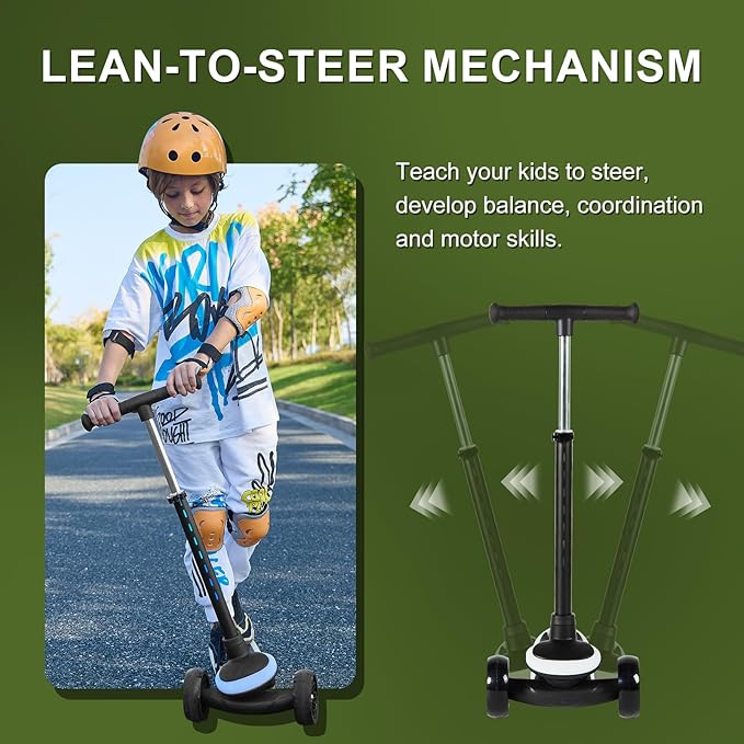 3-Wheel Light-Up Kids Scooter, 20 Different Light Patterns,Three Adjustable Heights,Lean to Steer, Balance Scooter for Ages 3-8-CubbioBaby