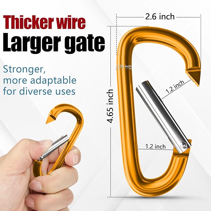 sprookber 4" & 5" Extra Large Aluminum Carabiner D Ring, Caribeener Clips, Spring Snap Hook for Keychain Clip, Set of 4-CubbioBaby