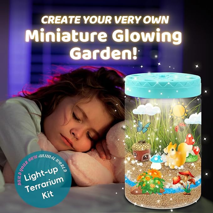 Light Up Terrarium Kit for Kids,Squirrel Gardening Kit for Boys and Girls,Creative Educational Gardening Toy,Arts and Crafts Activity Kits,Birthday Gifts for Ages 4 5 6 7 8-12