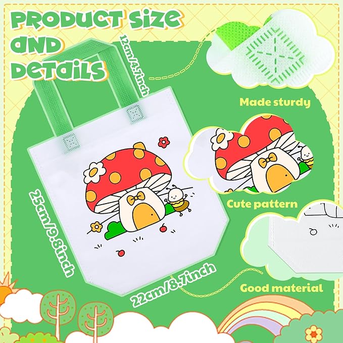 Liobelon 12 Pieces Coloring Goodie Bags, Canvas Coloring Party Favor Bags for Boys Girls Kids, Reusable Cartoon Coloring Gift Bags for Birthday Supplies, Coloring Tote Bags Bulk for DIY Art Crafts