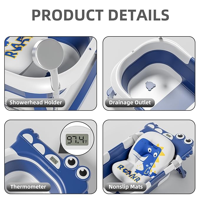 TPN Collapsible Baby Bathtub, Baby Bath Tub with Soft Cushion & Real-Time Thermometer, Baby Bathtub Infant to Toddler Tub (0-36 Months), Portable Newborn Travel Bath tub-CubbioBaby