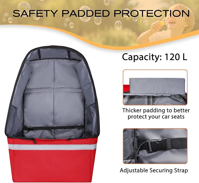 Car Seat Travel Bag for Airplane,Infant Seat Travel Bag with Shoulder Strap,Padded Car Seats Backpack with Reflective Stripes,Large Carseat Carrier Bag Travel Car Seat Cover, Red-CubbioBaby