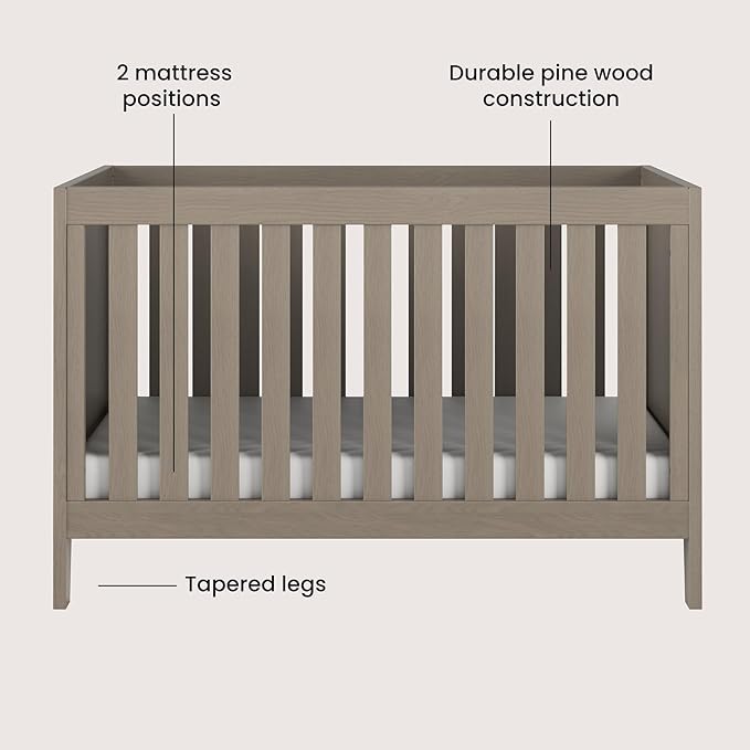 Child Craft Kieran 3 in 1 Convertible Crib, Baby Crib Converts to Day Bed, Toddler Bed, 3 Adjustable Mattress Positions, Non-Toxic, Baby Safe Finish (Crescent Gray)-CubbioBaby
