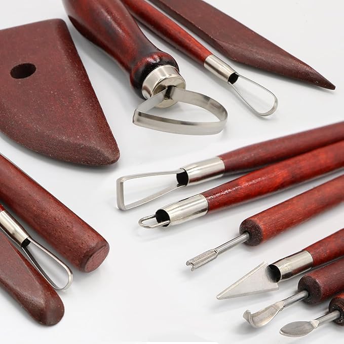 LINPHCEY 8Pcs Pottery Clay Sculpting Tools Polymer Clay Tools, Wood Carving Tools Pottery Clay Modelling Tools Double-Ended for Sculpture Modelling Clay Polymer Ceramic Embossing with Storage Case
