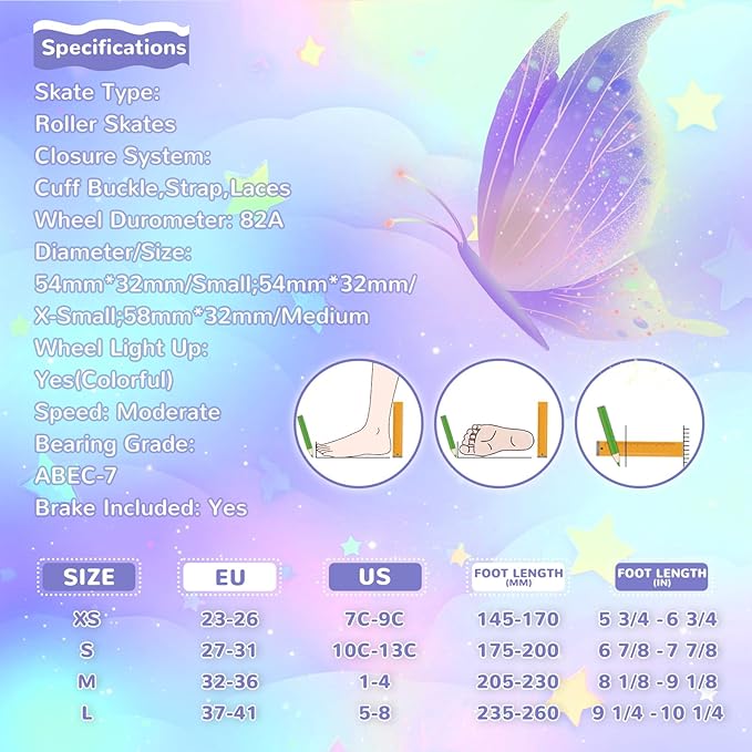 Nattork Kids Roller Skates for Girls Boys Kids, 4 Sizes Adjustable Quad Skates Butterfly and Flower with All Light up Wheels - Birthday Gift for Indoor Outdoor Sports-CubbioBaby