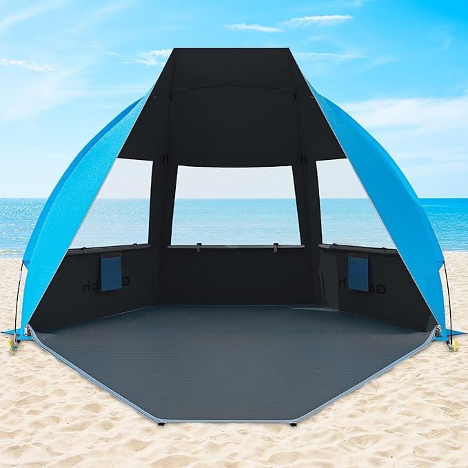 Gorich Portable Beach Tent for 3/4-5/6-7 Person with UPF 50+ UV Protection, Lightweight & Foldable Sun Shelter with 5 Sand Bags, Easy Setup Windproof Beach Umbrella Sun Shade-CubbioBaby
