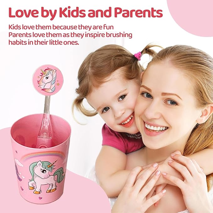Lily's Home Kids Flashing Timer Toothbrush kids with Soft Bristles, Rising Cup & Cover - Fun 2-Min Light-Up Brushing for Children - Toddler Toothbrush Soft Toothbrush Kit (shark and Unicorn)- set of 2