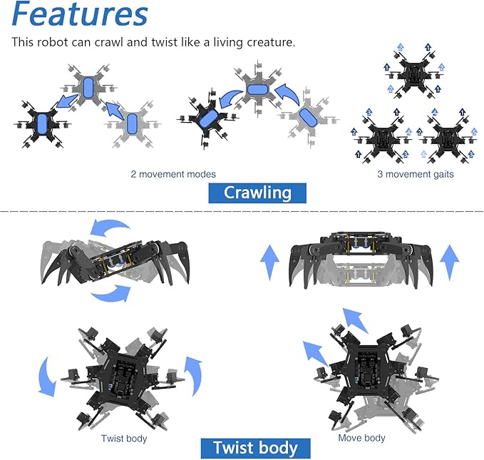 FREENOVE Hexapod Robot Kit (Compatible with Arduino IDE), App Remote Control, Walking Crawling Twisting Servo STEM Project