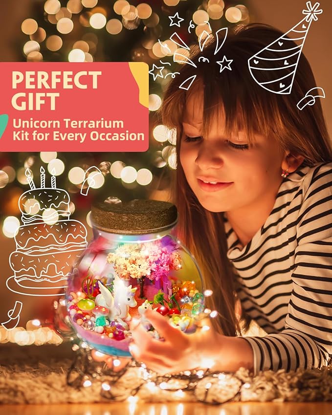 Light-Up Unicorn Terrarium Kit for Kids, DIY Arts & Crafts Gift for Girls Ages 4 5 6 7 8-12 Year Old, LED Night Light with Remote, Best Birthday Easter Unicorn Toys Gifts for Girls Kid