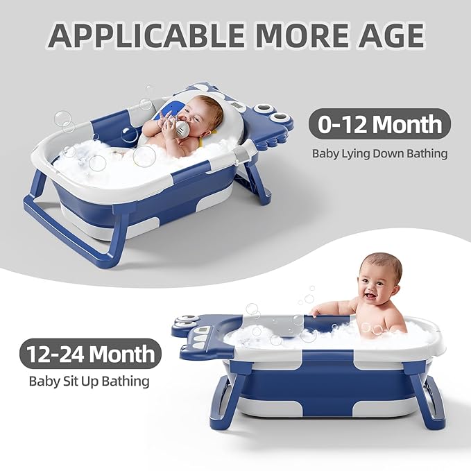 TPN Collapsible Baby Bathtub, Baby Bath Tub with Soft Cushion & Real-Time Thermometer, Baby Bathtub Infant to Toddler Tub (0-36 Months), Portable Newborn Travel Bath tub-CubbioBaby