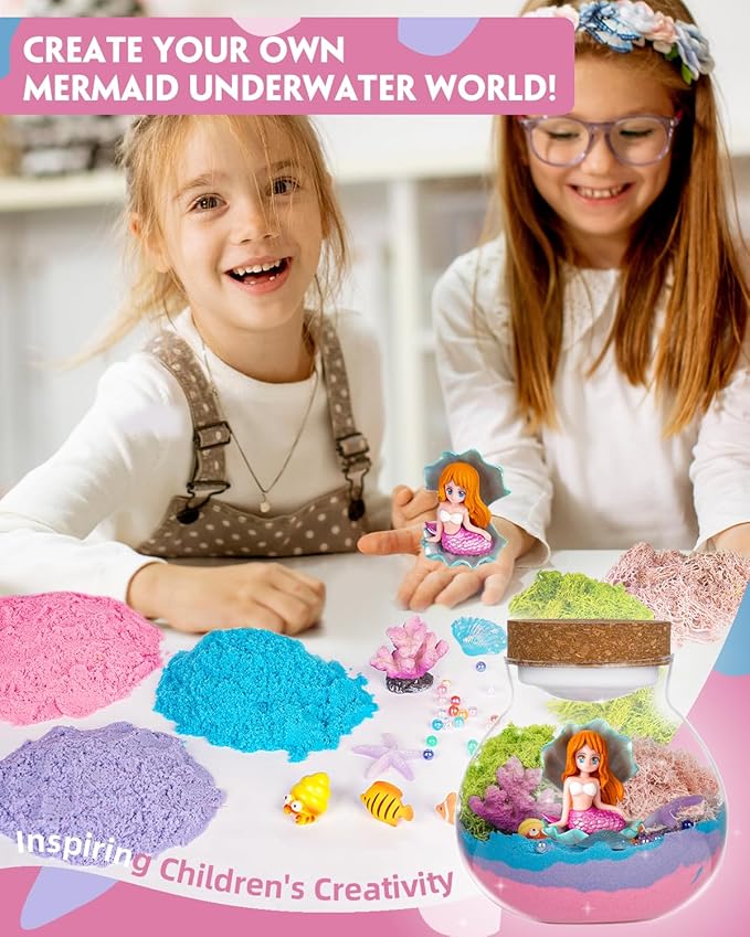 Light-Up Mermaid Terrarium Kit for Girls, DIY Arts & Crafts Gift for Girls Ages 4-6 7 8-12 Year Old, LED Night Light with Remote, Best Christmas Mermaid Birthday Decoration Toys Gifts for Girls Kid