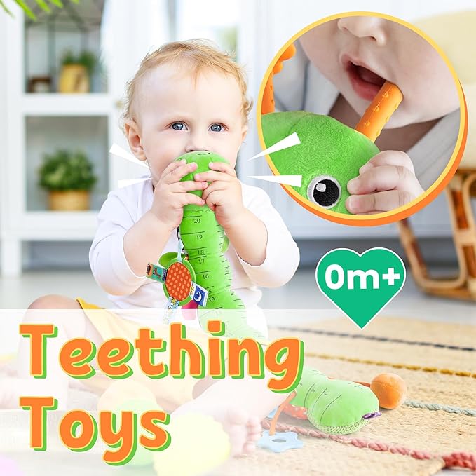 LIGHTDESIRE Baby Toys Musical Caterpillar,Infant Toys Stuffed Animals with Ruler Design,Mirror,Pull String&Ring Bell,Baby Teething Toys for Tummy Time Toys Newborn Gift 3 6 12 Months(Green,Leafy Limb)-CubbioBaby