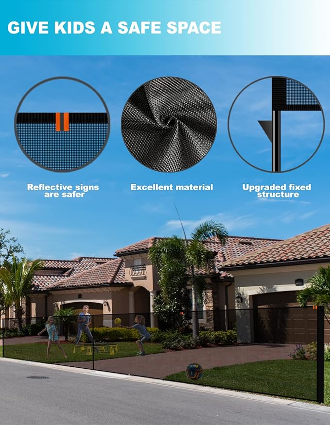 Driveway Fence Guard for Kids Safety: Outdoor Driveway Gate Yard Fence to Stop Ball Barrier Net - Ball Stopper Screen Guard (20 ft Wide 40 inch Tall)