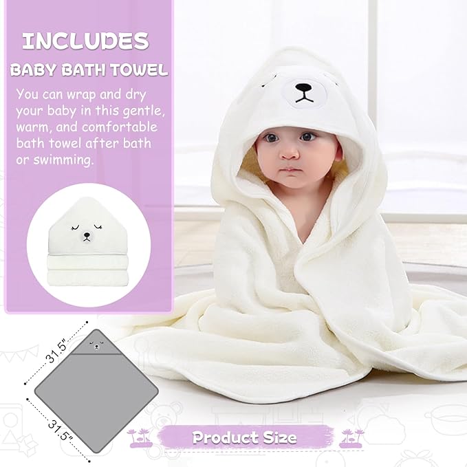 MoreFeel Collapsible Baby Bathtub for Newborn with Thermometer & 1 Hooded Towel & 1 Soft Floating Cushion,Portable Travel Bathtub with Drain Hole, Durable Foldable Baby Tubs for Infants to Toddler-CubbioBaby