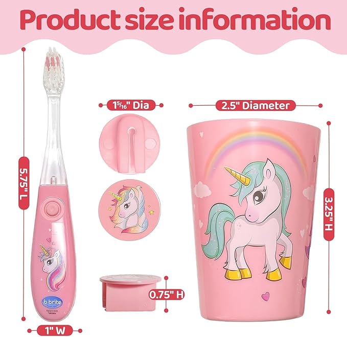 Lily's Home Kids Flashing Timer Toothbrush kids with Soft Bristles, Rising Cup & Cover - Fun 2-Min Light-Up Brushing for Children - Toddler Toothbrush Soft Toothbrush Kit (unicorn)- set of 2