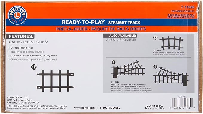 Lionel Ready-to-Play Straight Track Pack, 6-1/4”, 12 pieces, Black