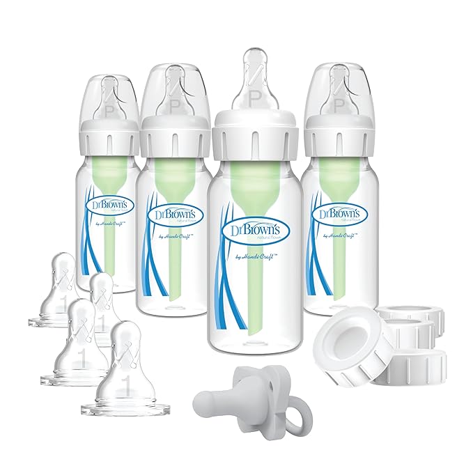 Dr. Brown's Anti-Colic Breast to Bottle Feeding Set with Slow Flow Nipples, Travel Caps, and Silicone Pacifier - Gray-CubbioBaby