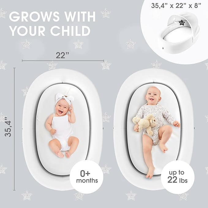 Premium Portable Baby Lounger Nest – Foldable Travel Bassinet for Newborn & Infant with Mesh Canopy, 2 Toys, Waterproof Mattress & Removable Cover – White-CubbioBaby