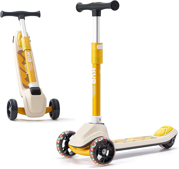 KUB Toddler Scooter for Kids Ages 2+, 3 Wheel Kick Scooter with LED Light-Up Wheels, Adjustable Height Handlebar, Lean-to-Steer, Anti-Slip Deck, Easy-Fold Design, Gift for Boys and Girls-CubbioBaby