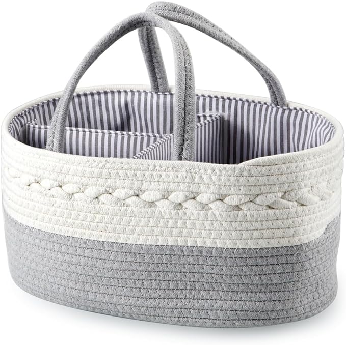 PandaEar Baby Diaper Caddy Organizer for Boys Girls, Portable Baby Diaper Basket, Travel Cotton Rope Diaper Caddy Change Organizer for Baby Shower Gifts Newborn Infants-CubbioBaby