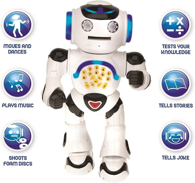 Lexibook Powerman - Remote Control Walking Talking Toy Robot, Dances, Sings, Reads Stories, Math Quiz, Shooting Discs, and Voice Mimicking, for Kids 4+ - ROB50US