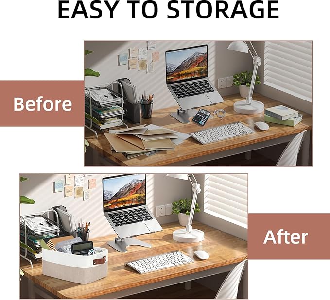 DULLEMELO Collapsible Fabric Storage Bins - Set of 2, 11.8x7.9x5.1 Inch, White & Khaki-CubbioBaby