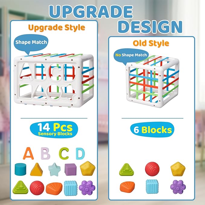 LiKee Montessori Toys for 1+ Years Old, Shape Sorter Baby Toys for Girls Boys Birthday, Colorful 1 2 3 Years Infant Toddler Toy, Learning & Fine Motor Skills 18+ Months (Cuboid)