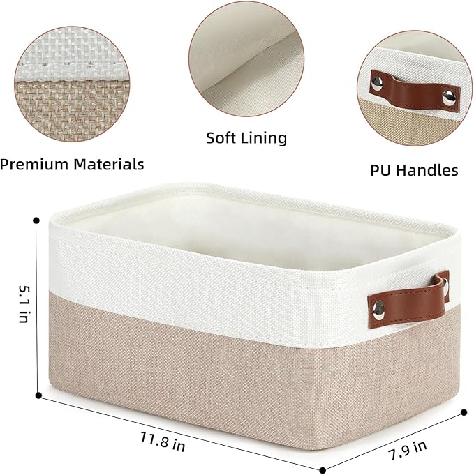 DULLEMELO Collapsible Fabric Storage Bins - Set of 2, 11.8x7.9x5.1 Inch, White & Khaki-CubbioBaby