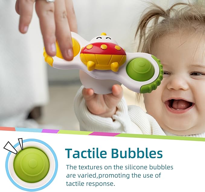 LiKee Strong Suction Cup Fidget Spinnerz Sensory Bath Toys for Baby 12 18 Months Airplane Car Travel Table & Window Toys for 1 2 Year Old Toddler Boys and Girls (Space-1)