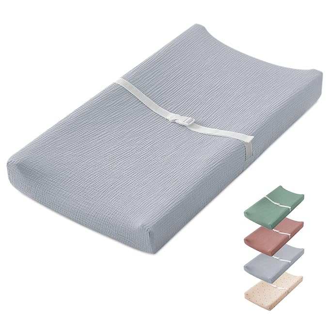 Blissful Diary Muslin Baby Changing Pad with Waterproof Lining Foam, Diaper Changing Table Pad with Cover for Dressers (Gray, Rectangular)-CubbioBaby