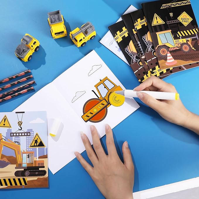 Liobelon 12 Pcs Construction Trucks Coloring Book Bulk for Boys Girls Kids, Mini Construction Vehicles Coloring Books Set, Drawing Coloring Trucks Booklets for Birthday Party Favors Gifts Art Crafts